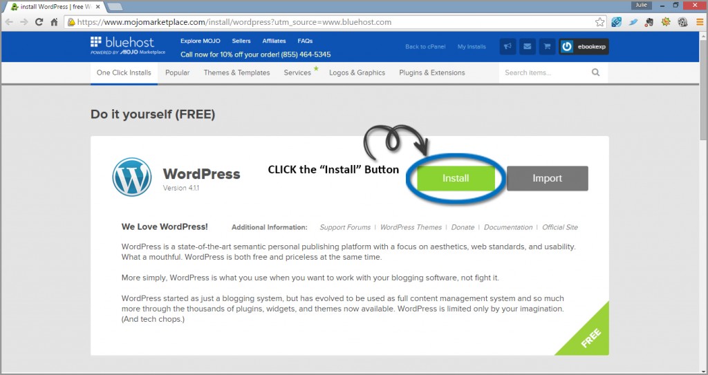 wordpress install screen