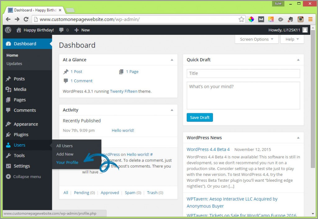 wordpress profile navigation