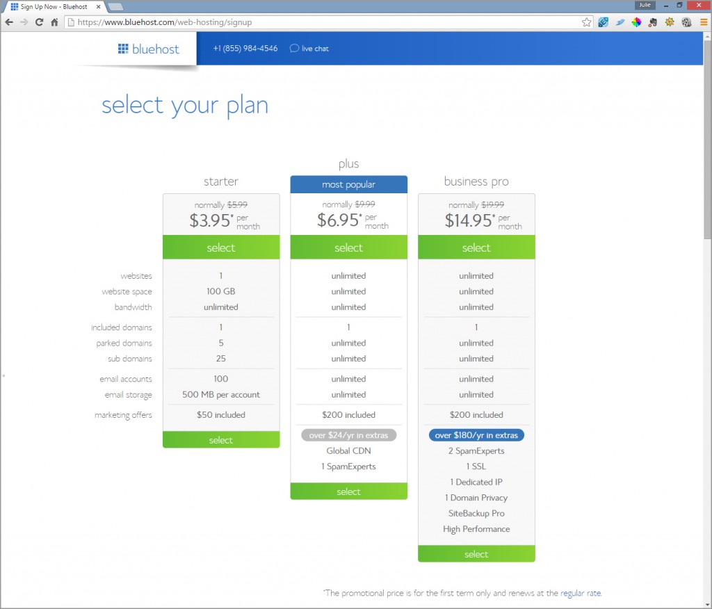 Select your hosting plan